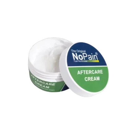 Open 150ml pot of NoPain Aftercare Cream with its green and blue lid
