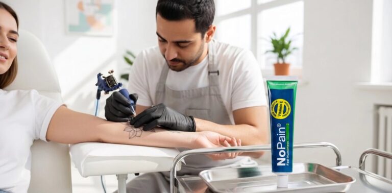 NoPain numbing cream used during a professional tattoo session
