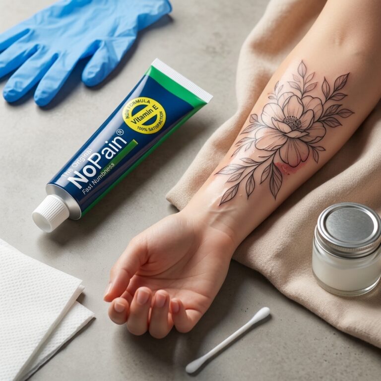 Eine Person betrachtet ihr frisch gestochenes Tattoo, um die Anzeichen einer guten Heilung zu erkennen.