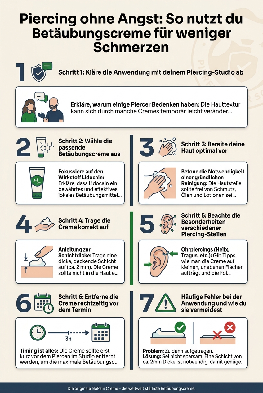 Infographic: Piercing ohne Angst: So nutzt du Betäubungscreme für weniger Schmerzen